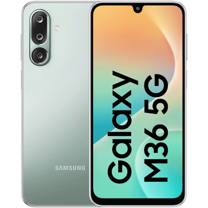 Мобилен телефон Samsung Galaxy M36, 8GB RAM, 128GB, 5G, Serene Green