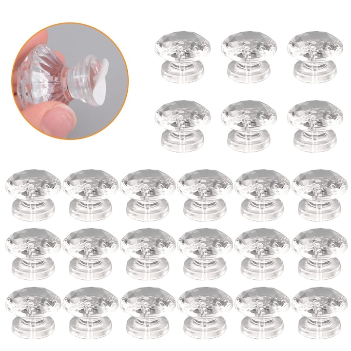 Set 24 manere autoadezive acrilice transparente in forma de diamant, CooTooLa, 19x20mm