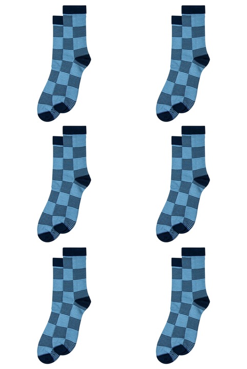 Set 6 perechi de sosete medii din bumbac pieptanat urban casual cu efect 3D pentru barbati, Overall, Linii, Albastru deschis