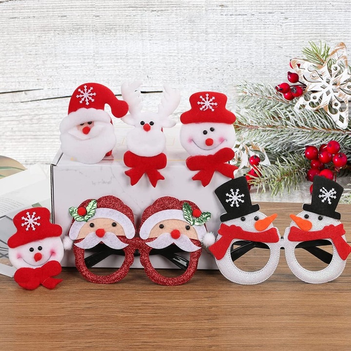 Set de 6 accesorii pentru recuzita foto de Craciun EKKONG, textil, multicolor, 14 x 14 cm / 21 x 2, 6 cm