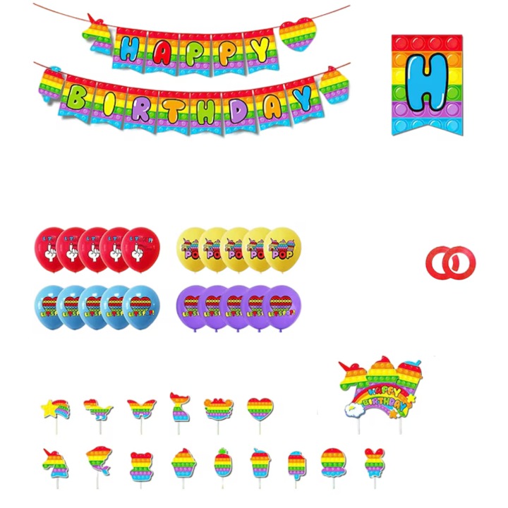 Set 46 piese decoratiuni pentru aniversare, latex, hartie, multicolor