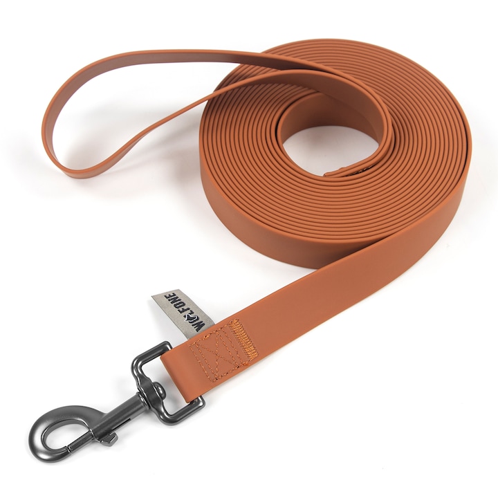 Lesa lunga pentru caini Wolfone, rezistenta la apa, pentru antrenament, plimbare, camping，1.8m*19mm, Maro