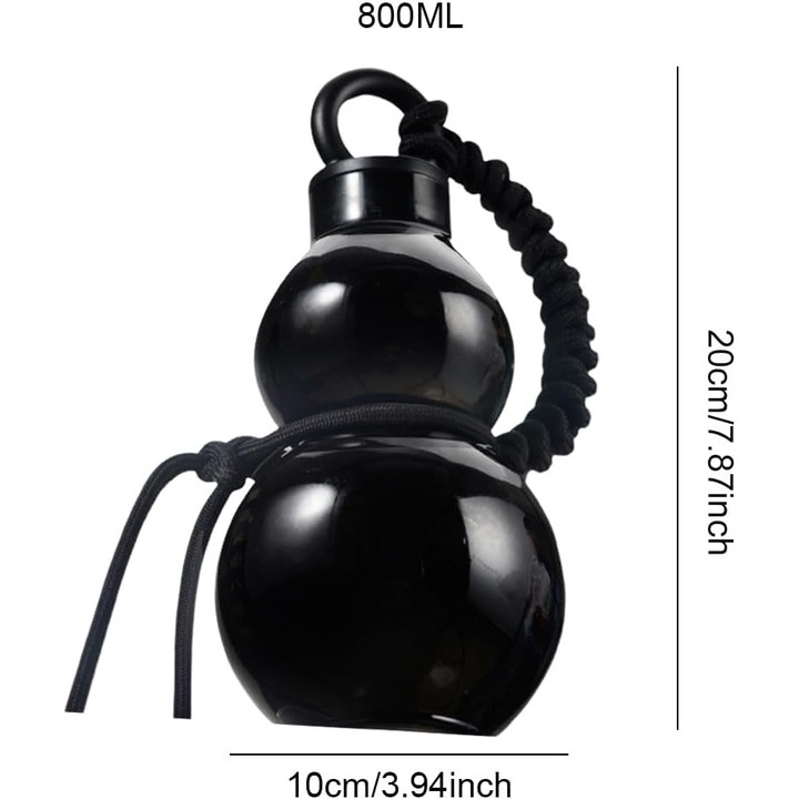 Tök alakú vizespalack, 800 ml, kempingezéshez, fekete