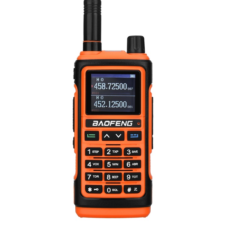 Statie radio portabila Baofeng UV-17M Dual Band, UHF/VHF, FM, NOAA, programabila, 2500 mAh, portocaliu