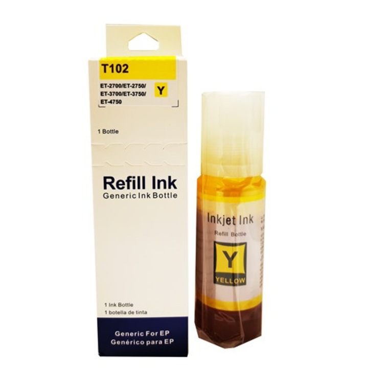 Professzionális kompatibilis CISS tinta, Epson, Eps ET-102 CISS - Y 70ml, Sárga, Kompatibilis EcoTank L1110, L11160, L1210, L1250, L14150, L15150, L15160, L3110, L3111, L3150, L3151, L3156, L3160, L3210, L3211, L3250, L32