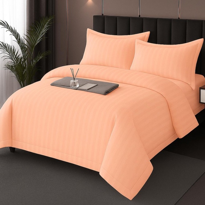 Polikoton damaszt dupla ágynemű garnitúra, 4 részes, lepedő 230x260 cm, Különleges Ágyneműk, Korallrózsaszín