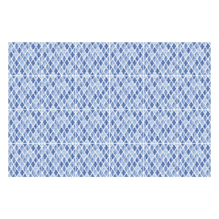 Öntapadós csempe matrica, Wallfluent, Skála motívum rácsban, Kék, 15x15 cm, 24 darab, Dekorációs, 010140070240000029924
