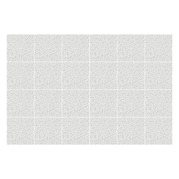 Autocolante gresie si faianta, Wallfluent, Frunze delicate pe fundal, Gri, 10x10 cm, 24 bucati, Decorative, 010140070180000033508