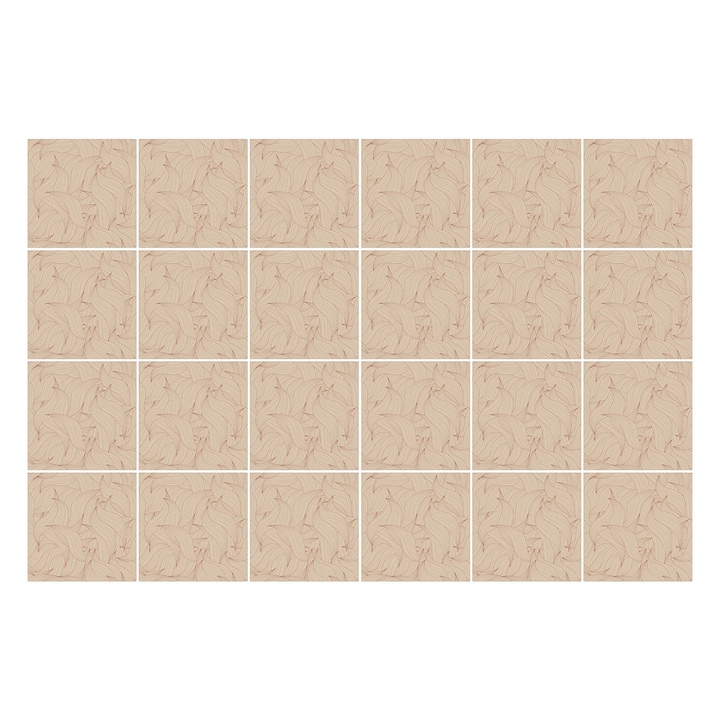 Csempe matrica, Wallfluent, Összefonódó levelek a háttérben, Bézs, 10x10 cm, 24 darab, Dekorációs, 010140070180000033507