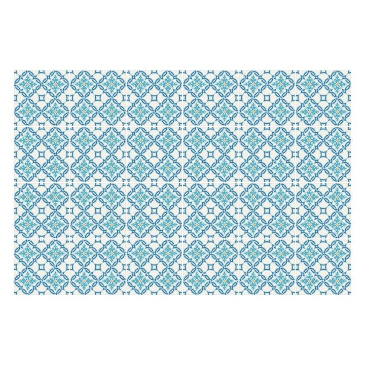 Matrica szett falra vagy csempére, Wallfluent, Geometrikus virágmotívumok, Türkiz, 10x10 cm, 24 darab, Dekorációs, 010140070180000033554
