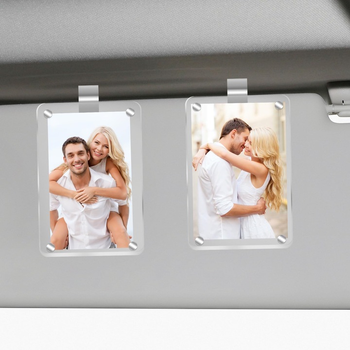 Set de 2 Clip de Fotografii Auto – Acrilic Magnetic Personalizat, Clip Vizoare Auto, Rama de Fotografii Personalizata, Potrivit pentru Fotografii Familiare/Personale
