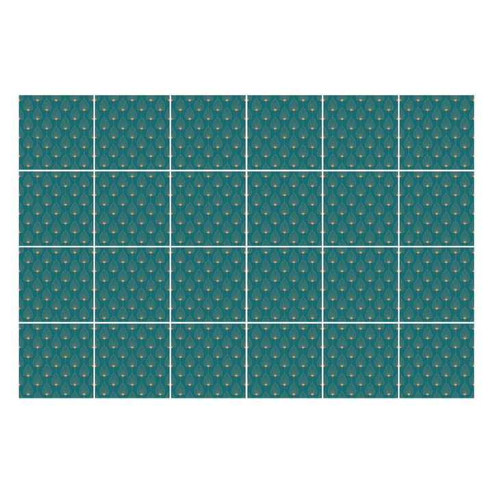 Autocolante gresie si faianta, Wallfluent, Motivul picaturi intr-o plasa, Turcoaz, 10x10 cm, 24 bucati, Decorative, 010140070180000033525