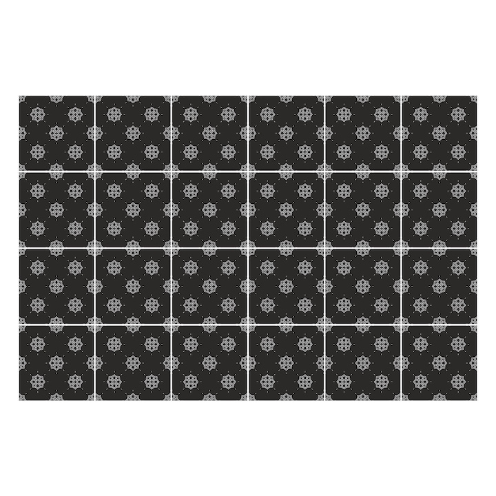 Autocolante pentru gresie, Wallfluent, Forme geometrice intr-o grila, Negru, 10x10 cm, 24 bucati, Decorative, 010140070180000033563
