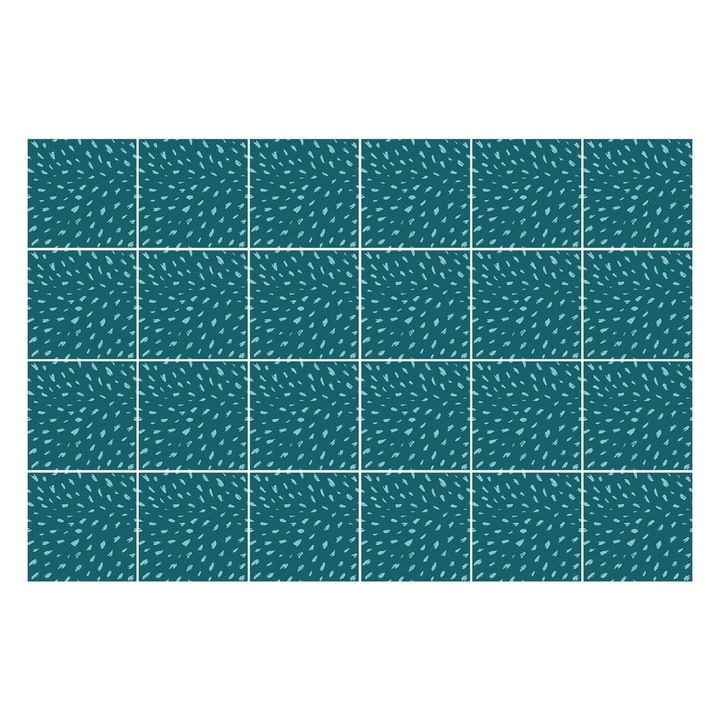 Matrica szett falra vagy csempére, Wallfluent, Dinamikus vonalak és cseppek, Türkiz, 10x10 cm, 24 darab, Dekorációs, 010140070180000033512