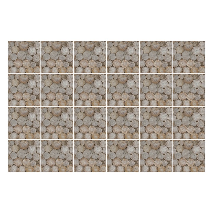 Öntapadós csempe matrica, Wallfluent, Kerek fatörzsek, Bézs, 10x10 cm, 24 darab, Dekorációs, 010140070180000276169