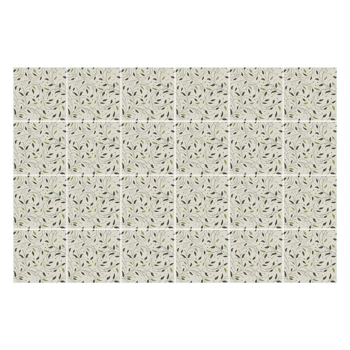 Csempe matrica, Wallfluent, Finom levelek és gallyak, Krémszín, 10x10 cm, 24 darab, Dekorációs, 010140070180000033567