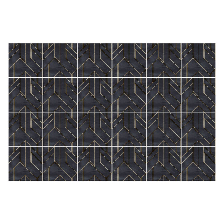 Öntapadós csempe matrica, Wallfluent, Cikcakk geometria, Fekete, 15x15 cm, 24 darab, Dekorációs, 010140070240000074209