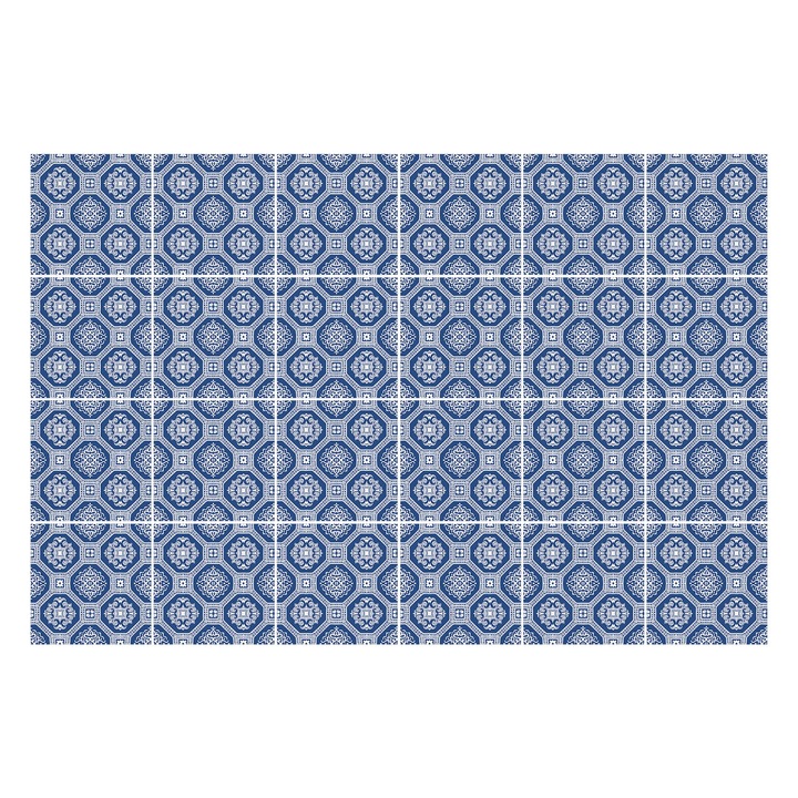 Matrica szett falra vagy csempére, Wallfluent, Geometrikus hatszögek, Kék, 10x10 cm, 24 darab, Dekorációs, 010140070180000074203