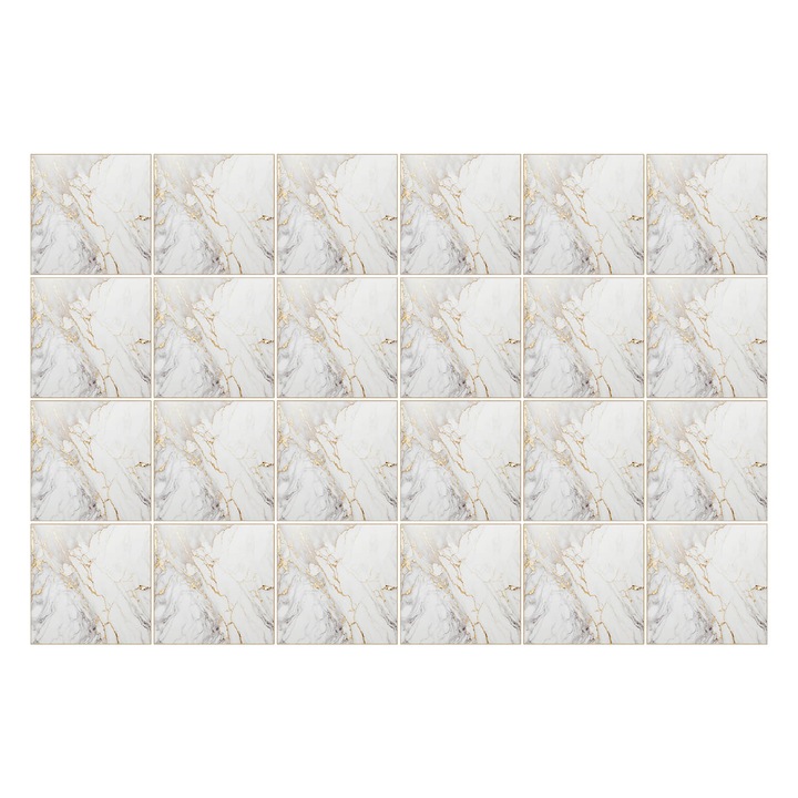 Csempe matrica, Wallfluent, Elegáns márvány erekkel, Fehér, 15x15 cm, 24 darab, Dekorációs, 010140070240000088301