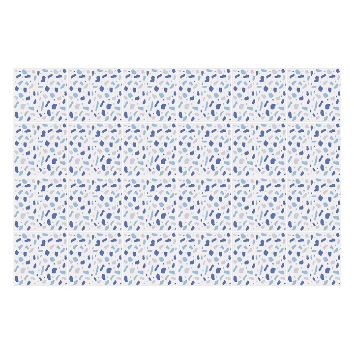 Csempe matrica, Wallfluent, Absztrakt foltok és formák, Kék, 10x10 cm, 24 darab, Dekorációs, 010140070180000057135