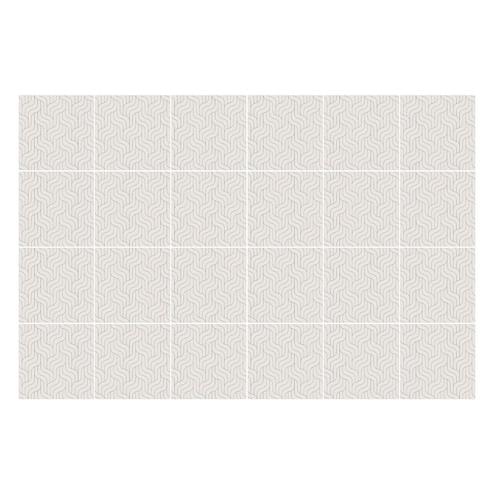 Öntapadós csempe matrica, Wallfluent, Hullámok finom elrendezésben, Krémszín, 10x10 cm, 24 darab, Dekorációs, 010140070180000276183