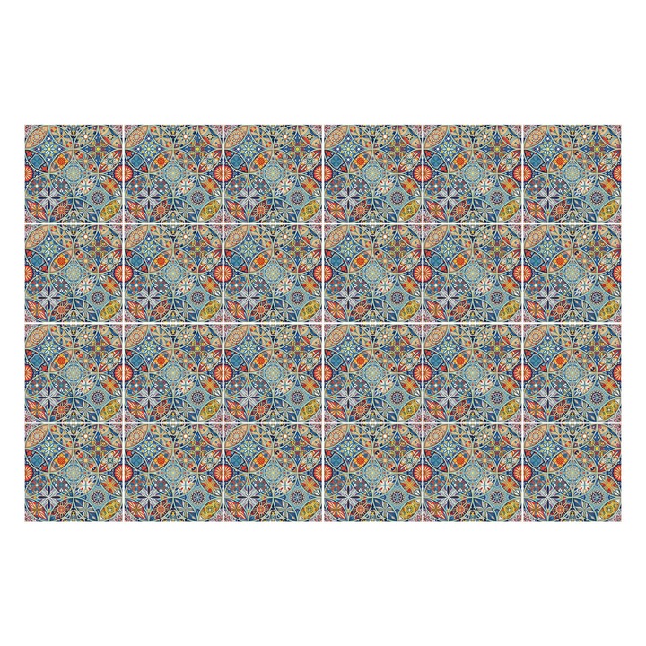 Autocolante pentru gresie, Wallfluent, Placi orientale colorate, Turcoaz, 10x10 cm, 24 bucati, Decorative, 010140070180000276177
