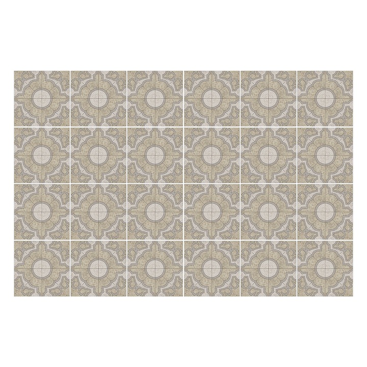 Autocolante pentru gresie, Wallfluent, Motive florale geometrice, Bej, 15x15 cm, 24 bucati, Decorative, 010140070240000276196