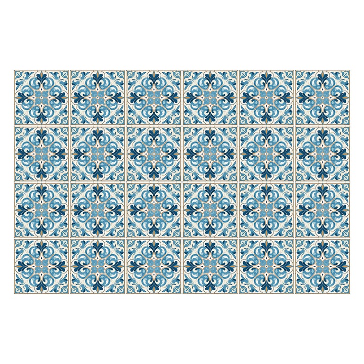 Csempe matrica, Wallfluent, Virágdíszek hálóban, Türkiz, 15x15 cm, 24 darab, Dekorációs, 010140070240000276775