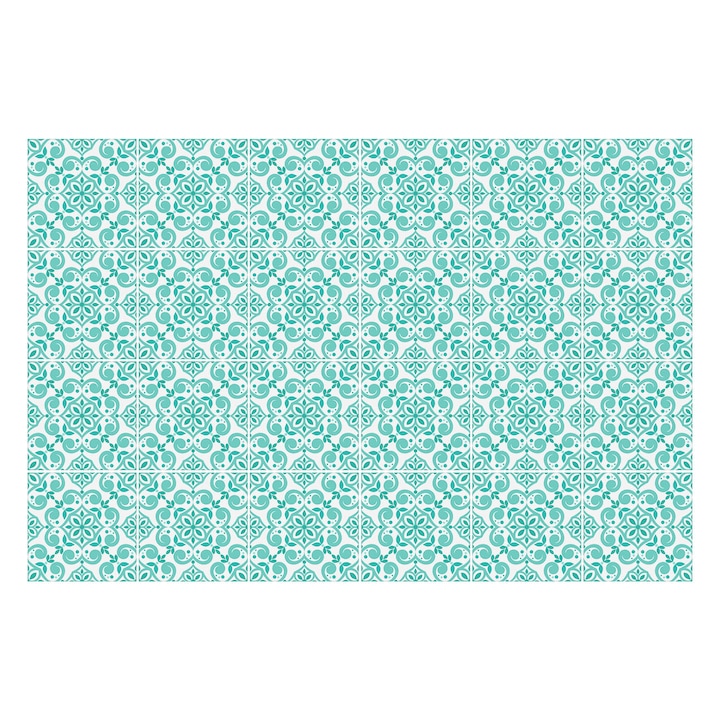 Autocolante pentru gresie, Wallfluent, Placi de mare, Turcoaz, 10x10 cm, 24 bucati, Decorative, 010140070180000276187