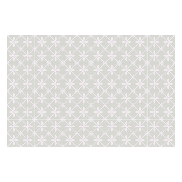 Csempe matrica, Wallfluent, Virágos motívum hálóban, Szürke, 10x10 cm, 24 darab, Dekorációs, 010140070180000276741