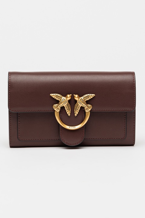 Pinko, Кожена чанта през рамо Love One с метално лого, Тъмновиолетов