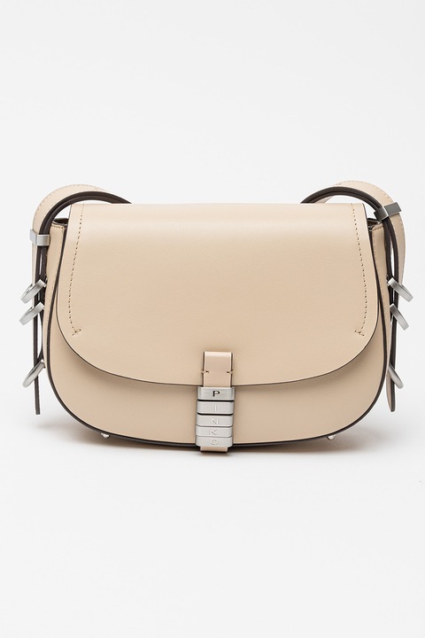 Pinko, Кожена чанта през рамо с метални детайли, Светло бежово
