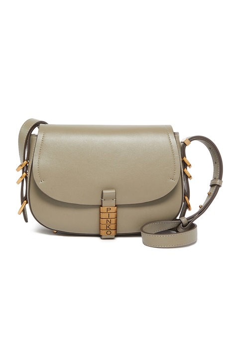 Pinko, Кожена чанта през рамо с метални детайли, Пепеляво сиво