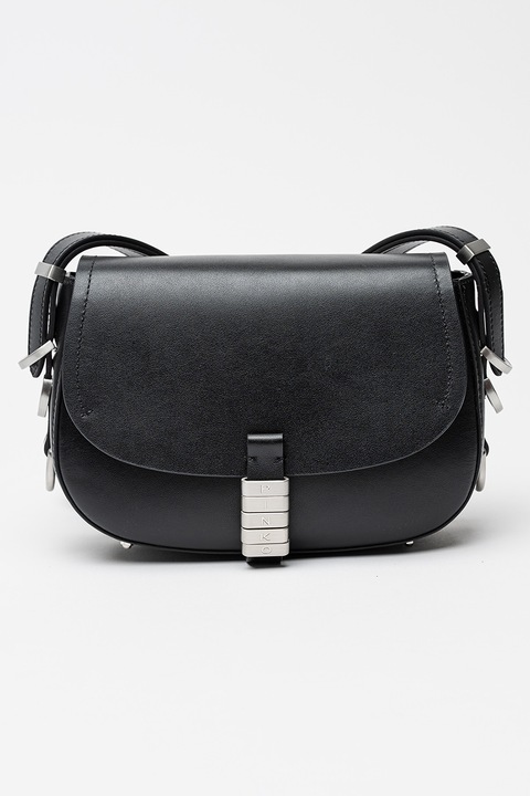 Pinko, Кожена чанта през рамо с метални детайли, Черен