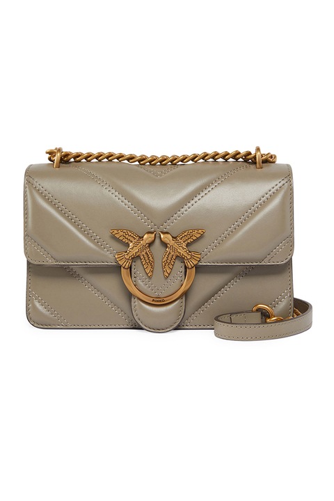Pinko, Кожена чанта през рамо с капитониран дизайн, Пепеляво сиво