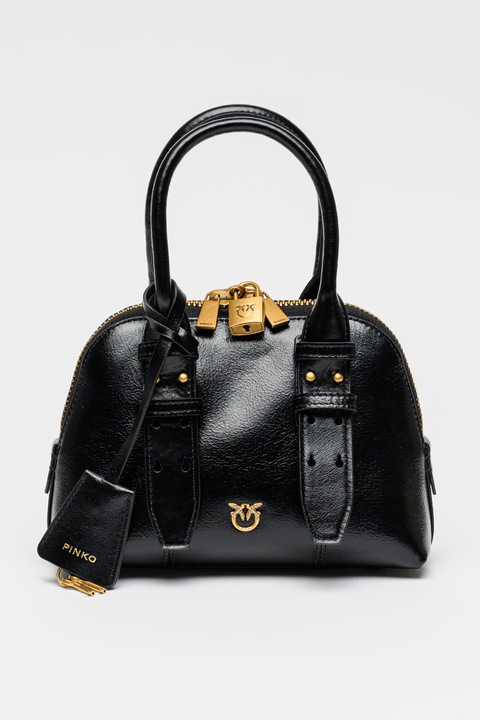 Pinko, Кожена чанта за рамо с катинарче с лого, Черен