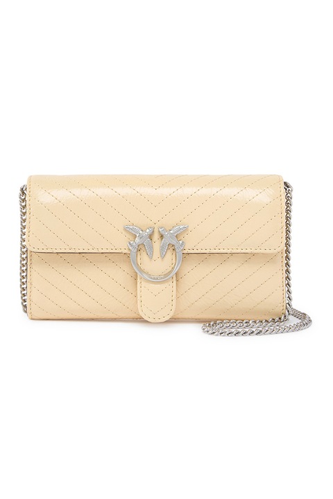 Pinko, Geanta crossbody de piele cu bareta din lant Love One, Bej