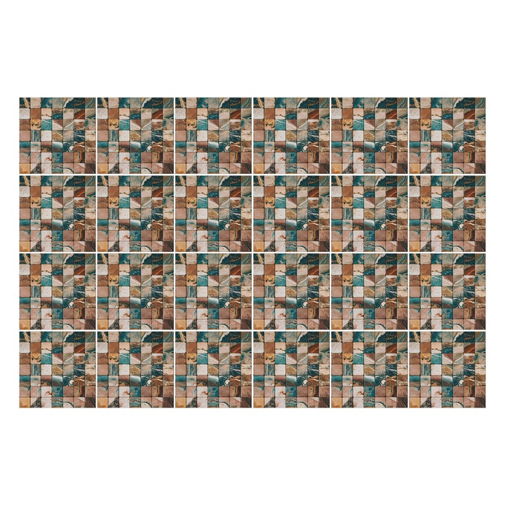 Matrica szett falra vagy csempére, Wallfluent, Mázas mozaik, Barna, 10x10 cm, 24 darab, Dekorációs, 010140070180000281939