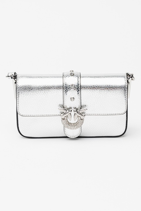 Pinko, Fémes hatású keresztpántos bőrtáska, Ezüstszín