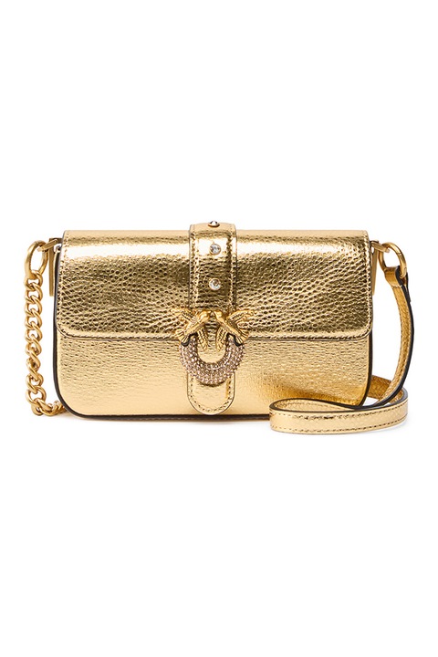 Pinko, Geanta crossbody de piele cu aspect metalizat, Auriu