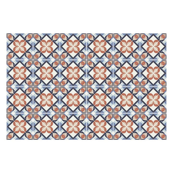 Autocolante pentru gresie, Wallfluent, Motive florale in romburi, Rosu, 15x15 cm, 24 bucati, Decorative, 010140070240000282938