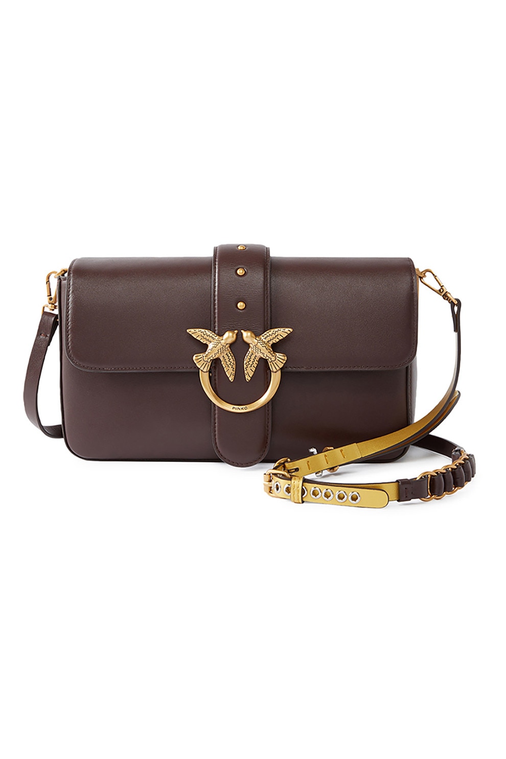 Pinko, Geanta crossbody de piele cu clapa, Maro inchis - eMAG.ro