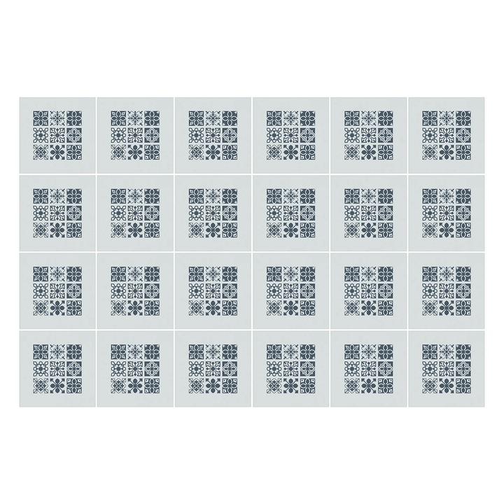 Autocolante gresie, Wallfluent, Motive florale intr-o plasa, Bleumarin, 10x10 cm, 24 bucati, Decorative, 010140070180000282962