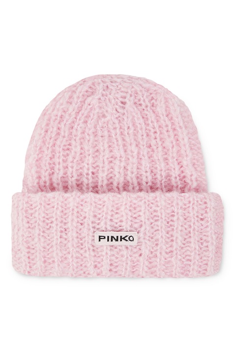 Pinko, Caciula elastica din amestec de lana cu aplicatie logo, Roz pastel