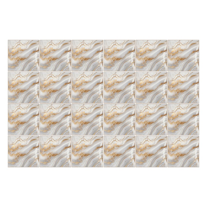 Autocolante gresie si faianta, Wallfluent, Valuri abstracte pe piatra, Bej, 10x10 cm, 24 bucati, Decorative, 010140070180000279479