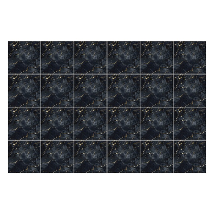 Csempe matrica, Wallfluent, Kő motívum erekkel, Fekete, 10x10 cm, 24 darab, Dekorációs, 010140070180000276192