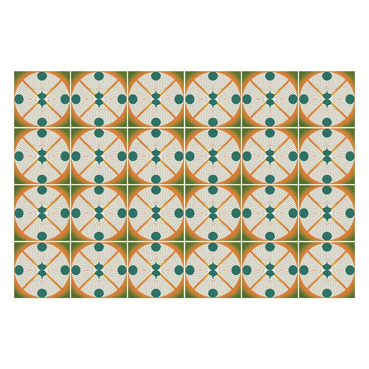Öntapadós csempe matrica, Wallfluent, Körök sugarakkal, Zöld, 10x10 cm, 24 darab, Dekorációs, 010140070180000282943