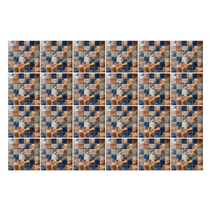 Csempe matrica, Wallfluent, Mázas csempék mozaikja, Barna, 10x10 cm, 24 darab, Dekorációs, 010140070180000281938