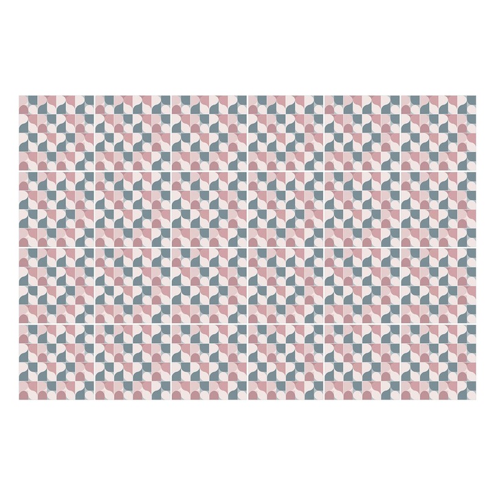 Autocolante pentru gresie, Wallfluent, Geometrie cu valuri, Gri, 10x10 cm, 24 bucati, Decorative, 010140070180000283021