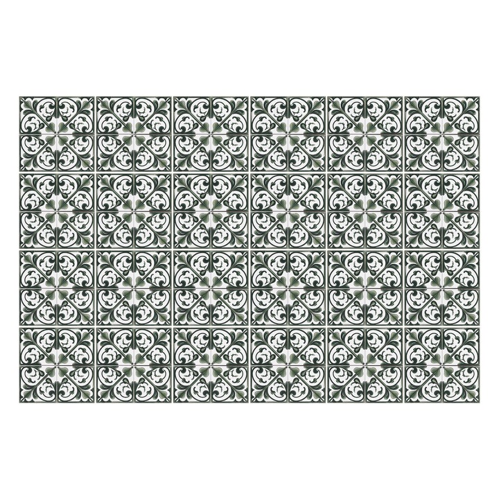 Autocolante gresie, Wallfluent, Ornamente de plante complexe, Verde, 10x10 cm, 24 bucati, Decorative, 010140070180000283078